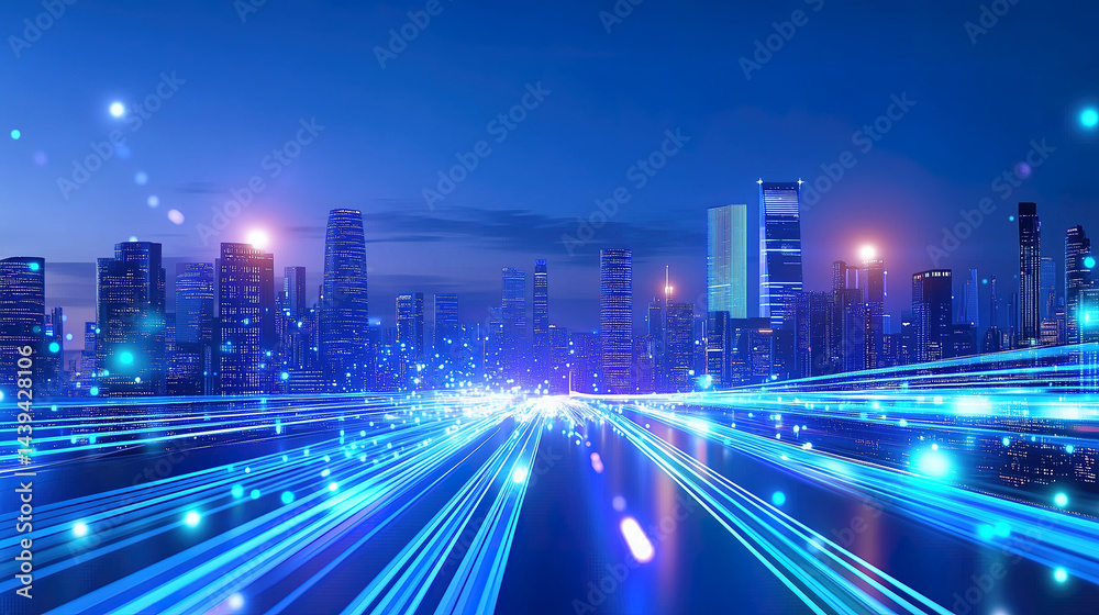 Fototapeta premium blue tech city data flow