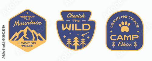 Vintage protect mountain nature and wildlife label, badge, emblem, patch, logo collection. Camping outdoor activity design.