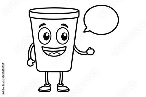 Simple linear coffee cup mascot for cafe poster