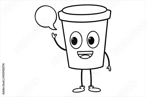 Simple linear coffee cup mascot for cafe poster