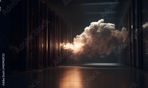 Data Cloud Transfer in Modern Server Room Corridor