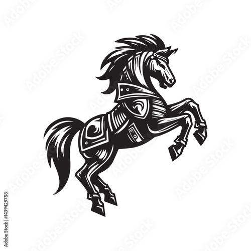 War Horse Illustration – Powerful Armored Horse Design