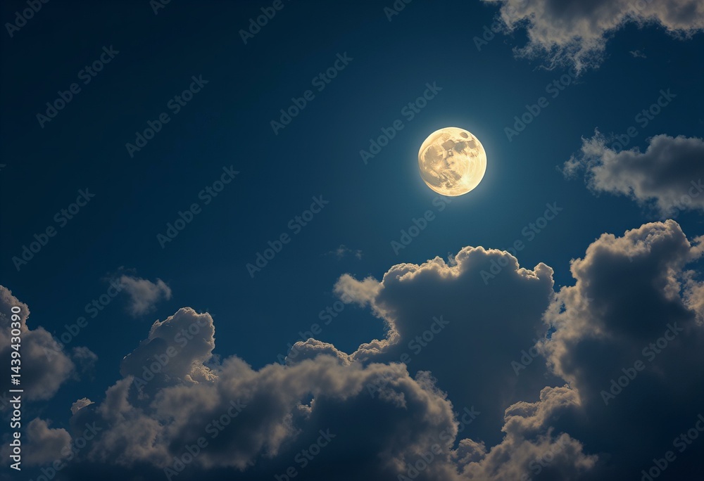 Fototapeta premium Sky with abstract moonlit clouds.