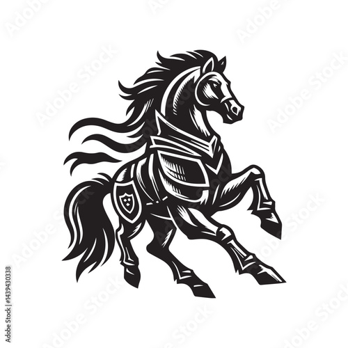 War Horse Illustration – Powerful Armored Horse Design