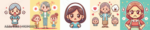 collection of vector images of an angry woman