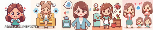 collection of vector images of an angry woman