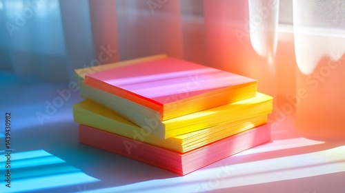 Sticky note pads stacked with soft light