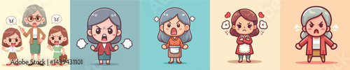 collection of vector images of an angry woman