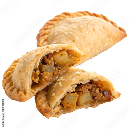 Single thai curry puff isolated on a transparent background