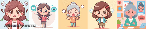 collection of vector images of an angry woman