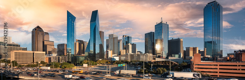 Dallas Texas downtown urban skyline and freeway