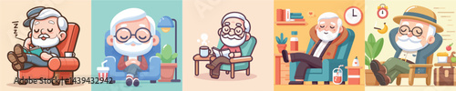 collection of vector images of grandfather relaxing