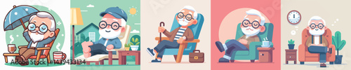 collection of vector images of grandfather relaxing