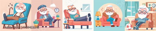collection of vector images of grandfather relaxing