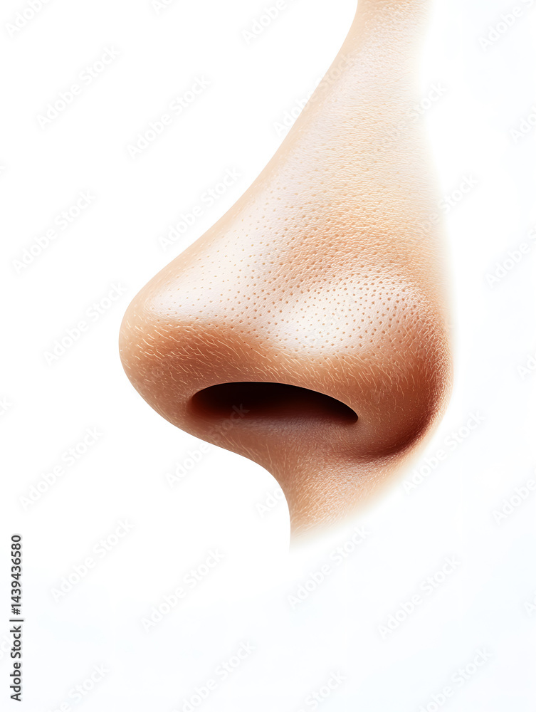 Woman's nose side view isolated on white background. Rhinoplasty. Plastic surgery