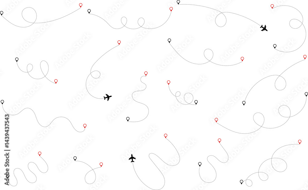 Route icon - two points with dotted path and location pin. Route location icon two pin sign and dotted line. Travel icon. Travel from start point and dotted line tracing. Route icon - two points with dotted path and location pin. Route location icon two pin sign and dotted line. Travel icon. Travel from start point and dotted line tracing.