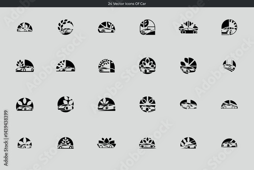 Set of twenty four abstract car logo icons design black silhouette