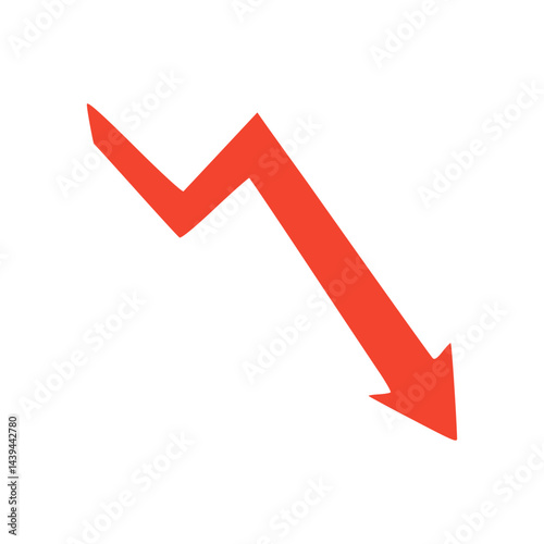 Red arrow going down stock icon on white background. Bankruptcy, financial market crash icon for your web site design, logo, app, UI. graph chart downtrend symbol.chart going down sign.