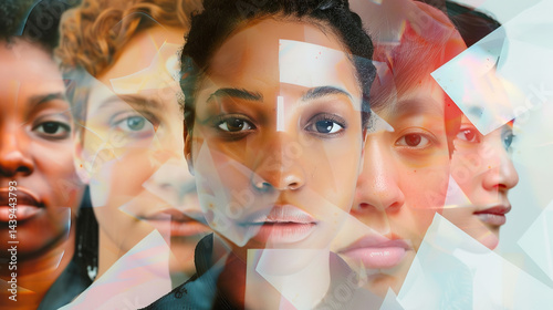 A digital composite image showing multiple overlapping faces of diverse people against a backdrop of binary code and tech elements, symbolizing the intersection of humanity and technology.