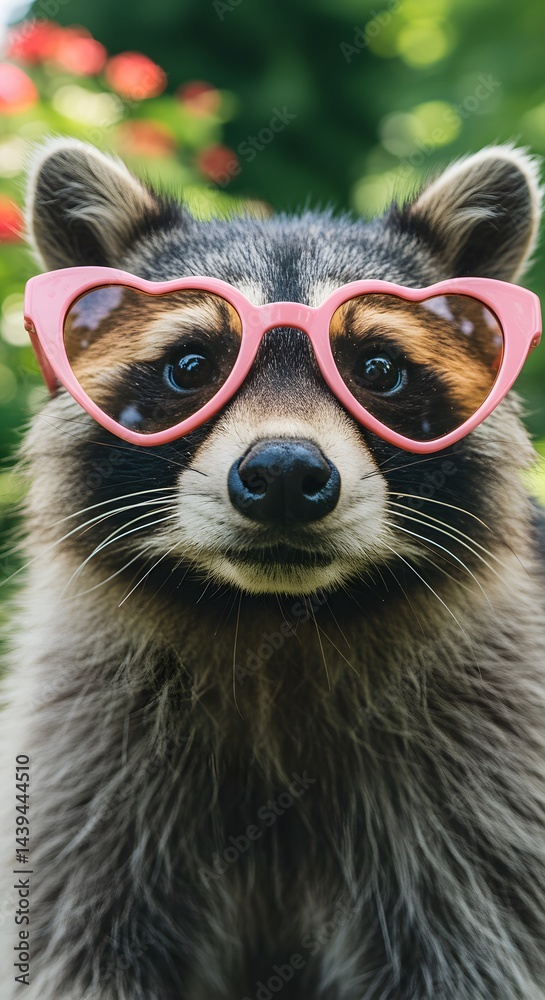Obraz premium Raccoon in Heart Sunglasses: Summer Fun