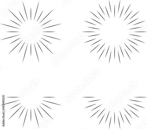Vintage sunburst set. Bursting rays sunrise firework starburst blast, Radiant Spark. Rays. Geometric Design Elements. Retro radiant sunburst, starburst hand drawn label, sun rays.