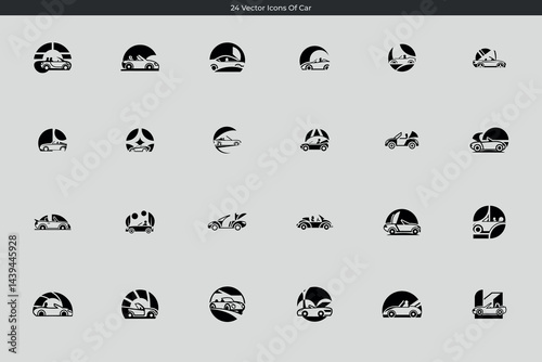 Collection of twentyfour black and white car logo icons in vector format