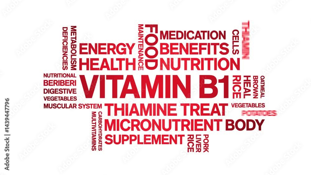 Vitamin B1 animated word cloud;text design animation tag kinetic typography seamless loop. Vitamin B1 animated word cloud;text design animation tag kinetic typography seamless loop.
