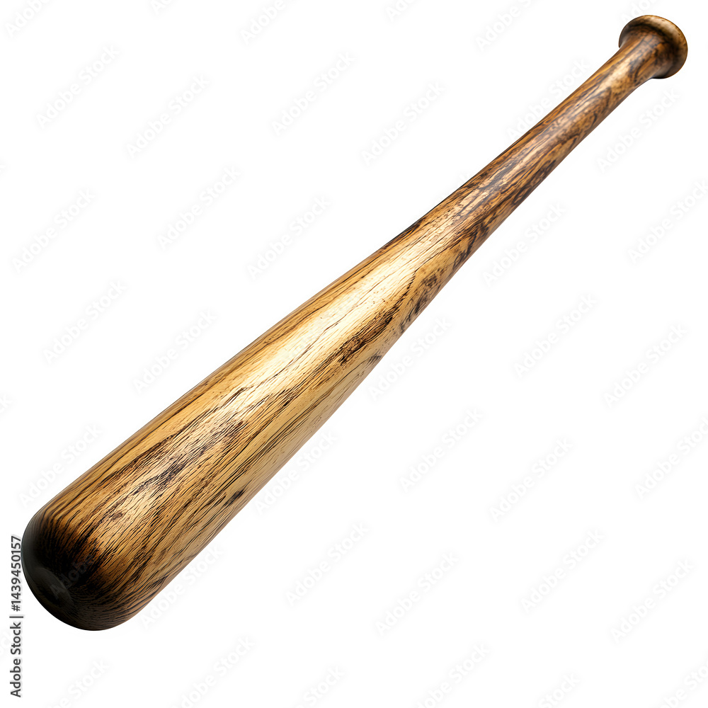 A single wooden baseball bat with visible wood grain texture isolated against a black background A single wooden baseball bat with visible wood grain texture isolated against a black background
