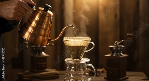 Pour Over Coffee Brewing Process, Rustic Setting