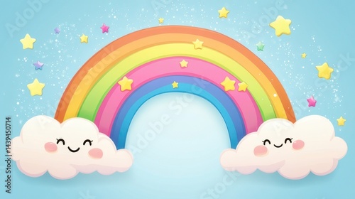 A soft pastel flower template with minimal cartoon animals around the border, sparkling stars in the background, dreamy atmosphere