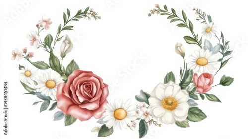 A soft pastel flower template with minimal cartoon animals around the border, sparkling stars in the background, dreamy atmosphere