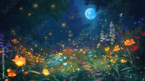 A soft pastel flower template with minimal cartoon animals around the border, sparkling stars in the background, dreamy atmosphere