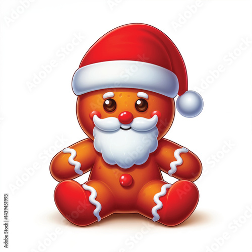 Festive Christmas Gingerbread Man with Santa Hat and Candy Cane on a Cheerful Holiday Background