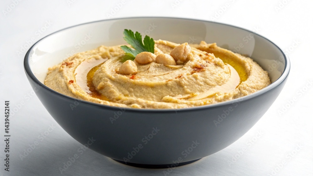 Bowl of Hummus on Clean Neutral Background, Vegan Chickpeas Dip, Healthy Vegetarian Dish Bowl of Hummus on Clean Neutral Background, Vegan Chickpeas Dip, Healthy Vegetarian Dish