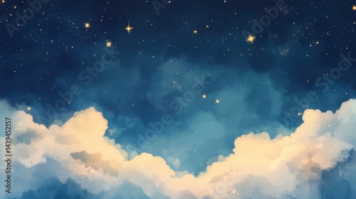A soft pastel flower template with minimal cartoon animals around the border, sparkling stars in the background, dreamy atmosphere