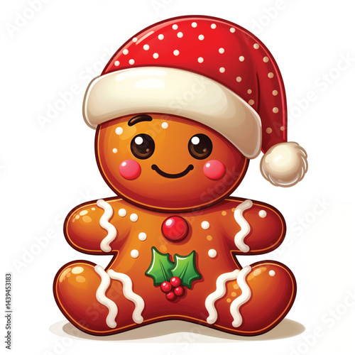 Festive Christmas Gingerbread Man with Santa Hat and Candy Cane on a Cheerful Holiday Background