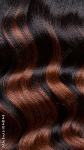 A close up of a woman's hair with brown and black strands. The hair is long and wavy, with a mix of brown and black colors. Concept of elegance and sophistication