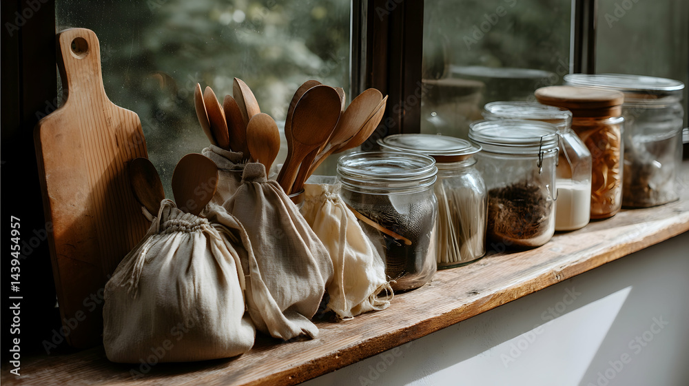 Reusable Glass Jars Highlighting a Sustainable Kitchen Space