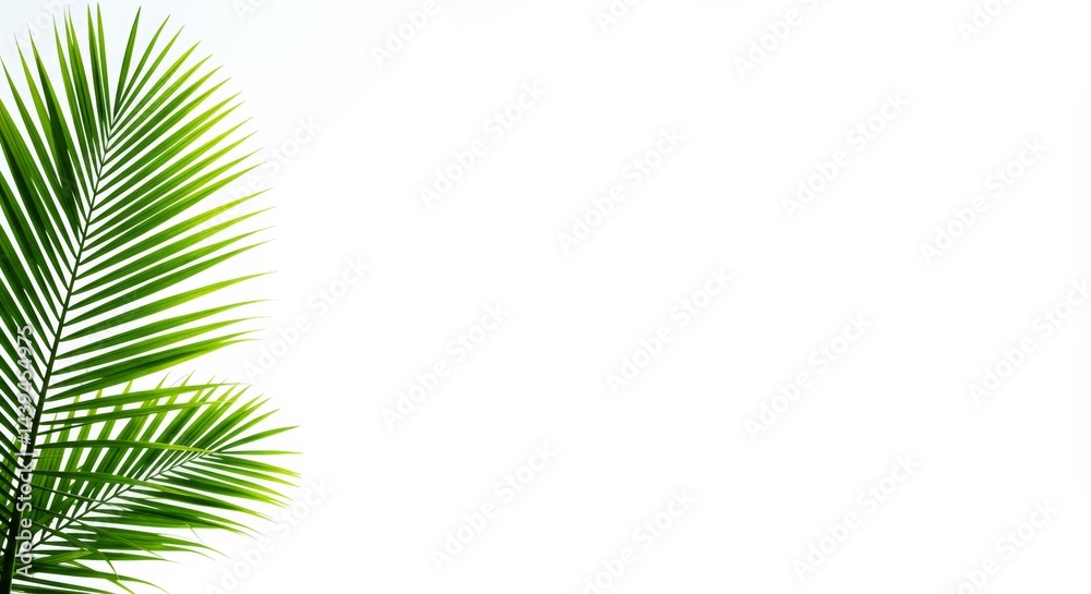 Fototapeta premium Fresh Green Palm Leaves Against a White Background 