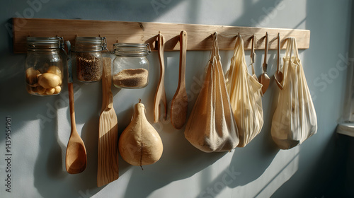 Obraz na płótnie Modern Zero Waste Kitchen Aesthetic with Labeled Glass Jars w salonie