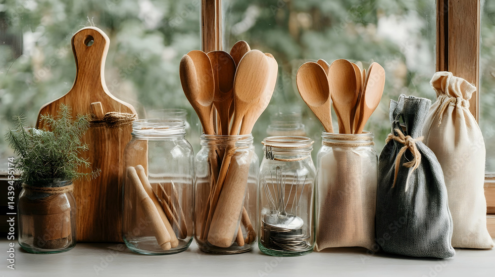 Eco-Conscious Kitchen Design with Glass Jars for Bulk Foods