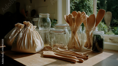 Obraz na płótnie Bright Zero Waste Kitchen Interior with Glass Jar Organization w salonie