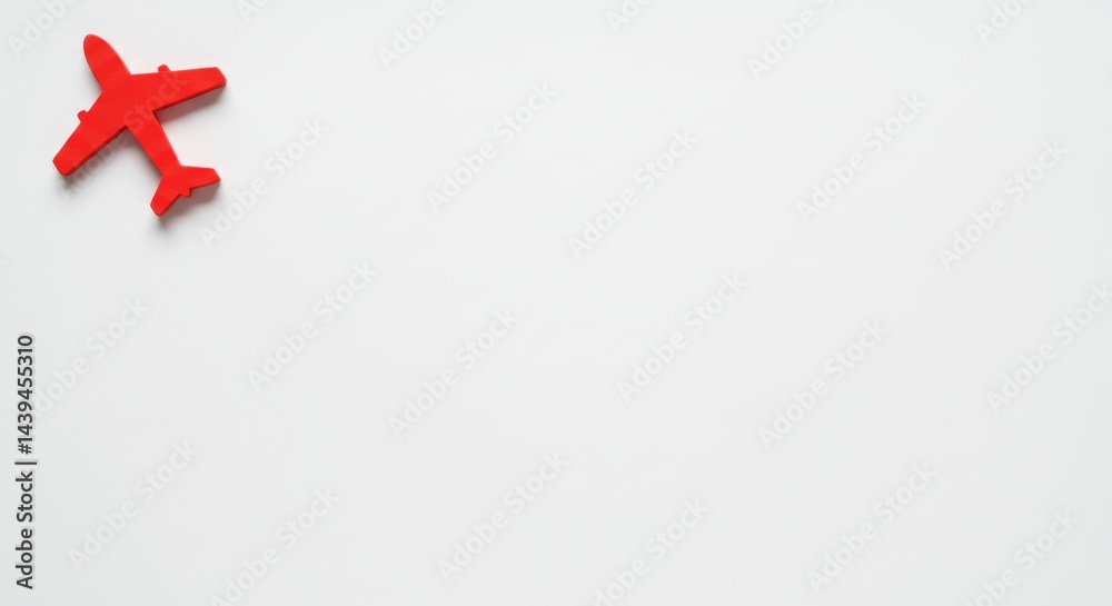 Fototapeta premium Red airplane icon flying on a clean white background 