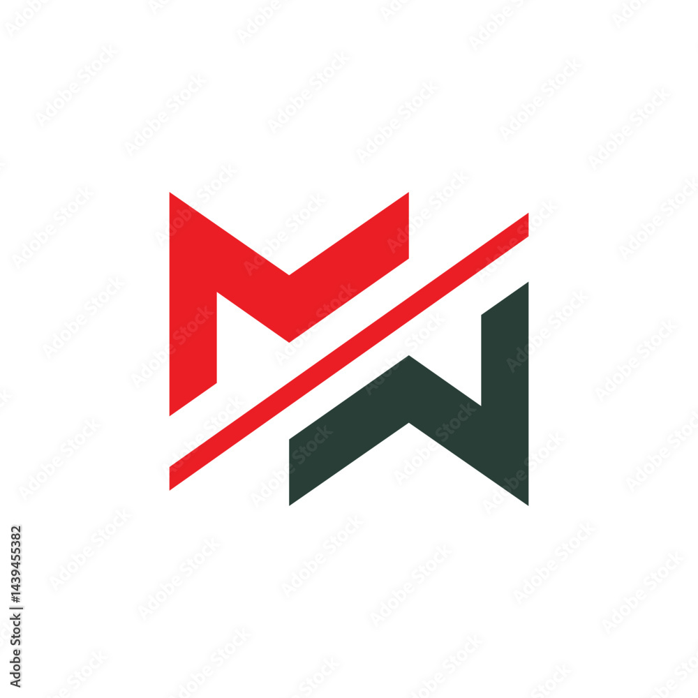 this is a flat initial design of letter MW that looks clean and sharp in red and black color on a white background this is a flat initial design of letter MW that looks clean and sharp in red and black color on a white background