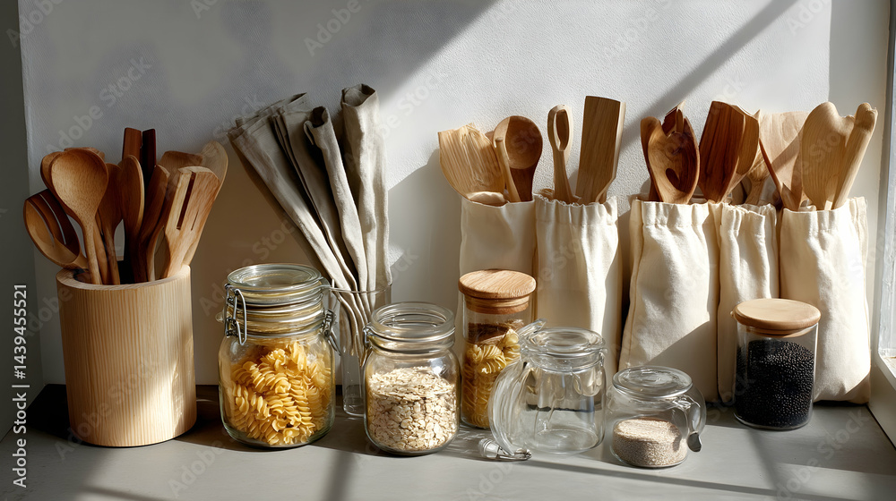 Minimalist Zero Waste Pantry with Neatly Arranged Glass Jars