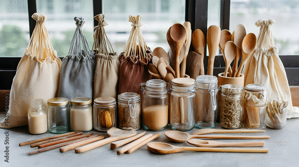 Eco-Friendly Kitchen Setup Featuring Reusable Glass Jars
