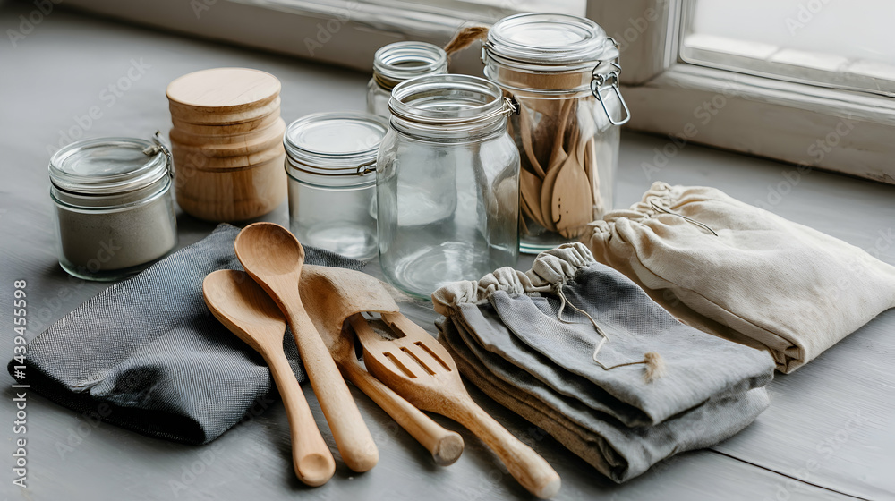 Eco-Friendly Kitchen Setup Featuring Reusable Glass Jars