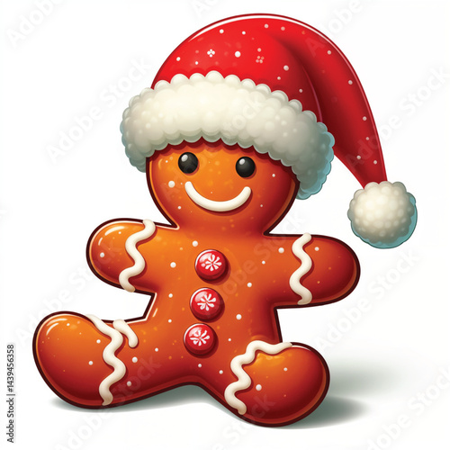 Festive Christmas Gingerbread Man with Santa Hat and Candy Cane on a Cheerful Holiday Background