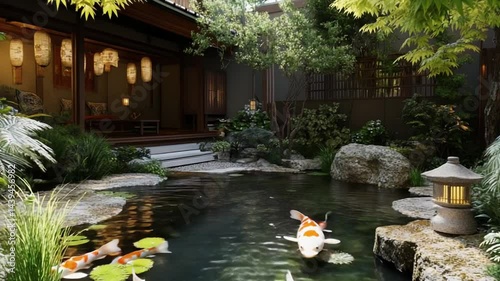 Serene Koi Pond in a Japanese Garden