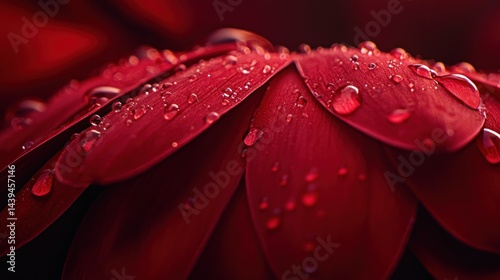 Close up of a red flower with water droplets on petals
